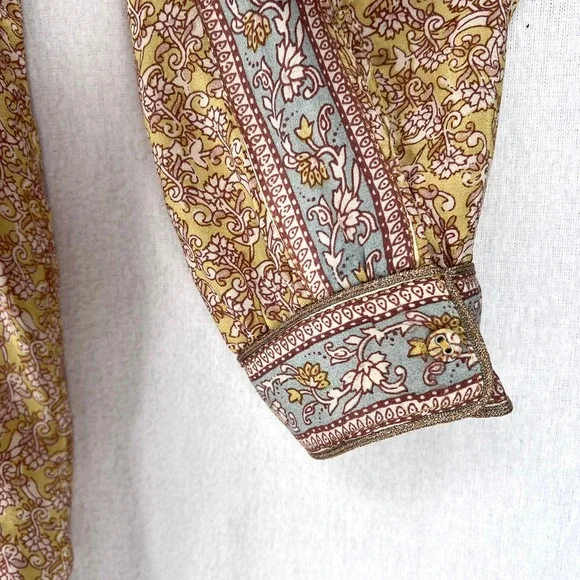 CALYPSO ST. BARTH Shirt Womens Small Gold Brown Printed Silk Long Sleeve Tunic - Picture 10 of 16